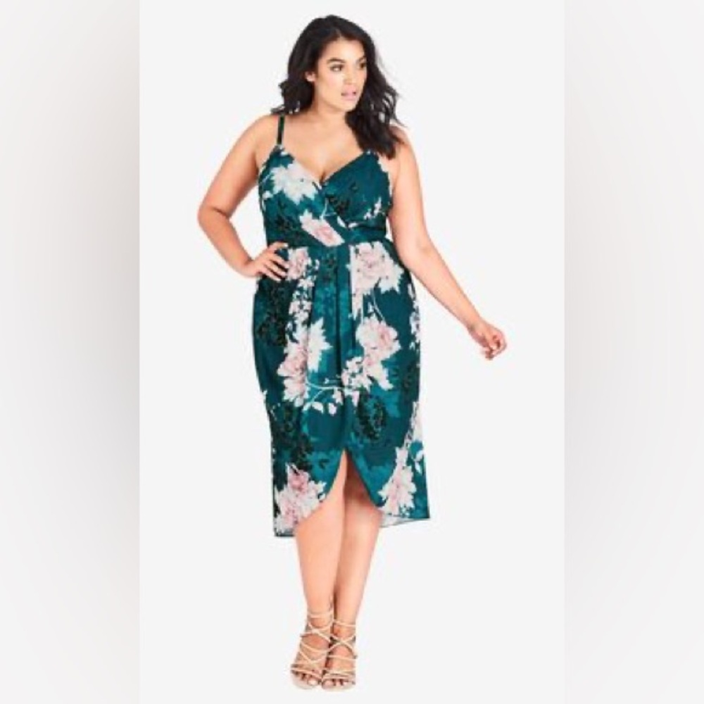 City Chic Jade Blossom Bloom Floral Cocktail Dress Wedding Guest Bombshell Curvy